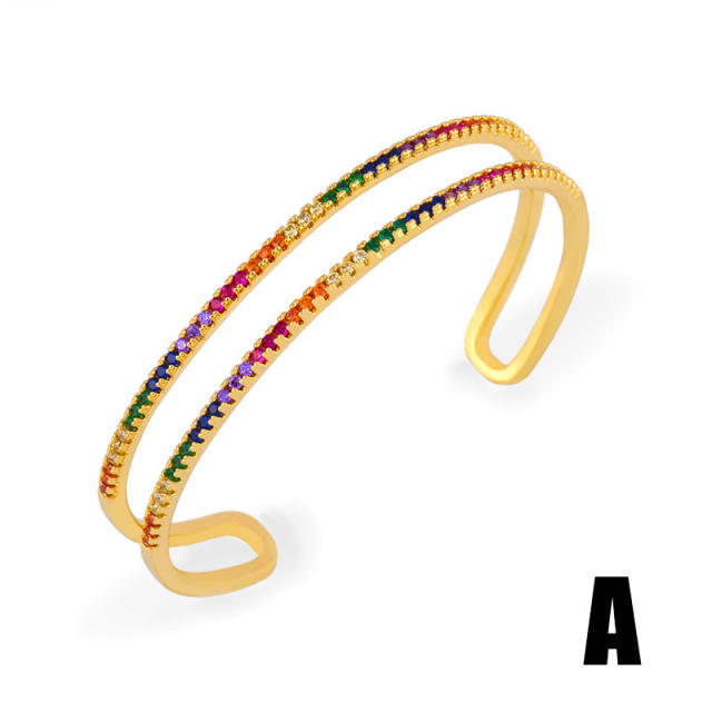 Creative rainbow cz pave setting gold plated bangle bracelet