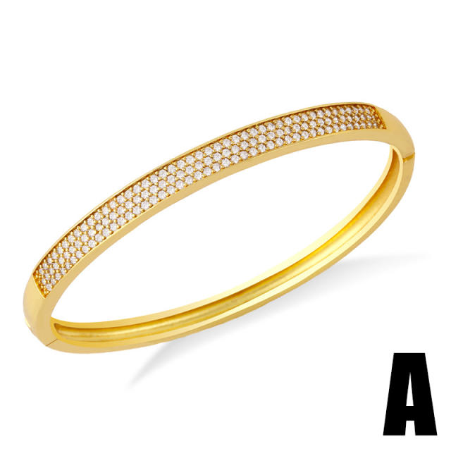 Personality pave setting cubic zircon diamond gold plated copper bangle bracelet