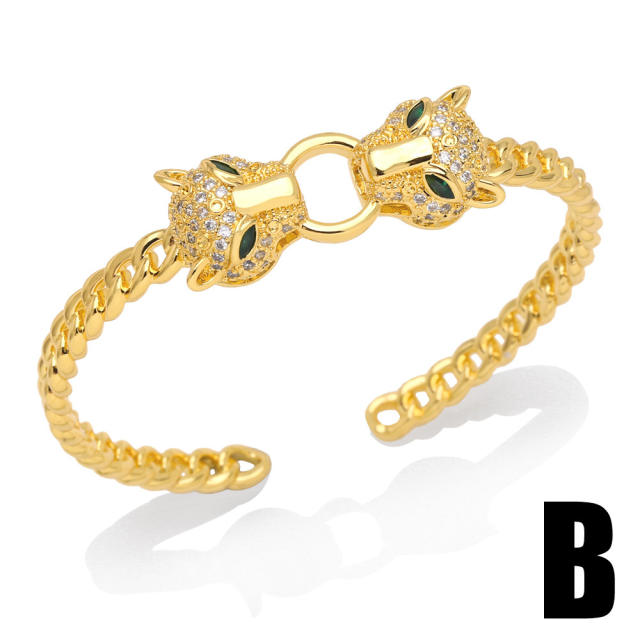 Personality diamond snail leopard gold plated copper cuff bangle bracelet