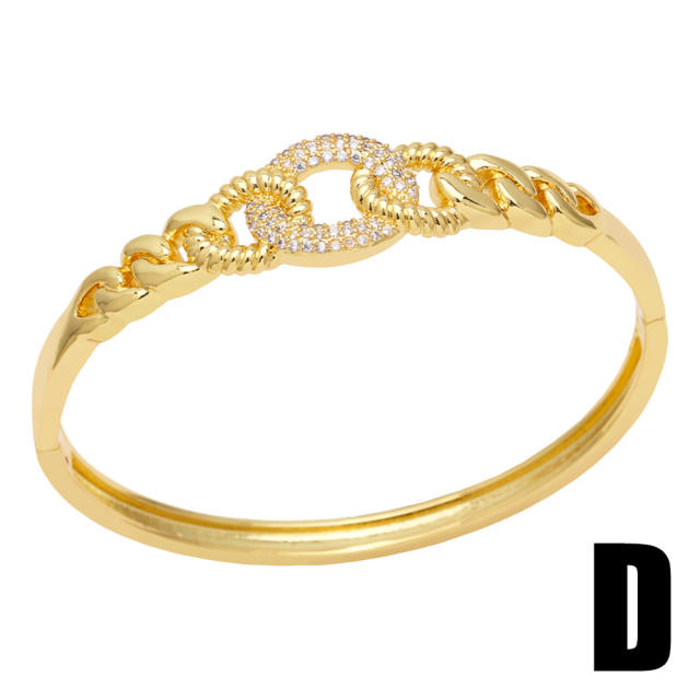 Delicate diamond bamboo gold plated copper bangle bracelet