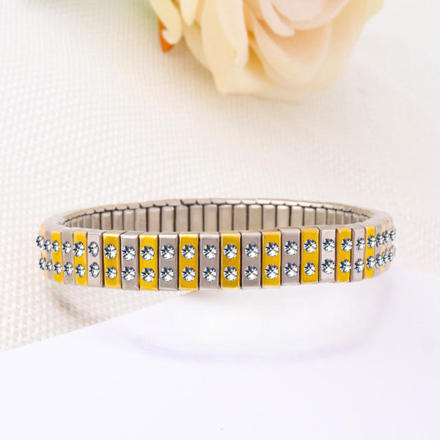 Hot sale rhinestone evil eye stainless steel elastic bangle bracelet