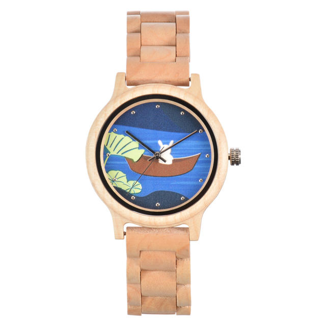 Delicate colorful design natural wooden watches for women