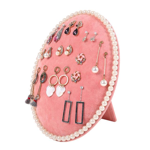 Oval shape pink black gray velvet pearl bead earrings display stand