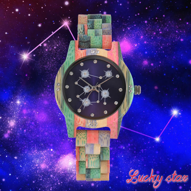 Delicate shiny starry sky wooden watches for women