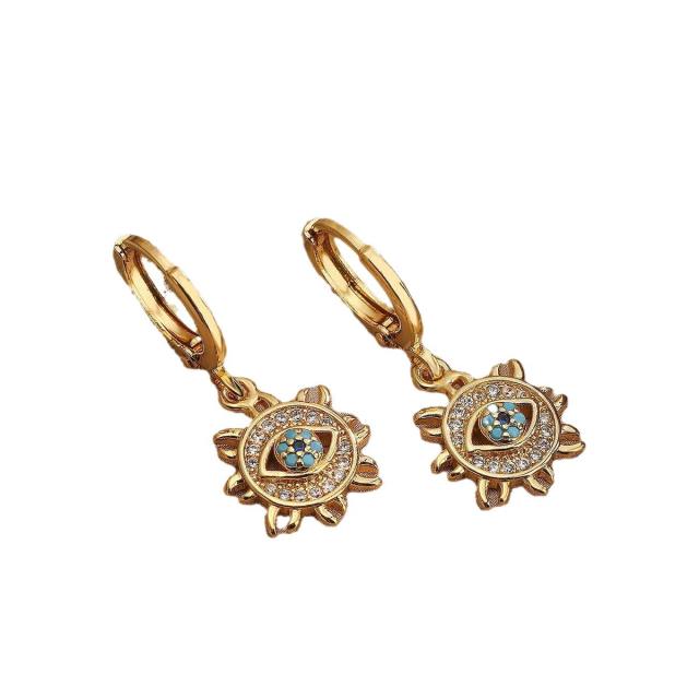 Personality diamond evil eye sun shape pendant gold plated copper necklace set