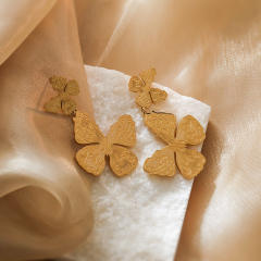 Unique frosted butterfly stainless steel dangle earrings