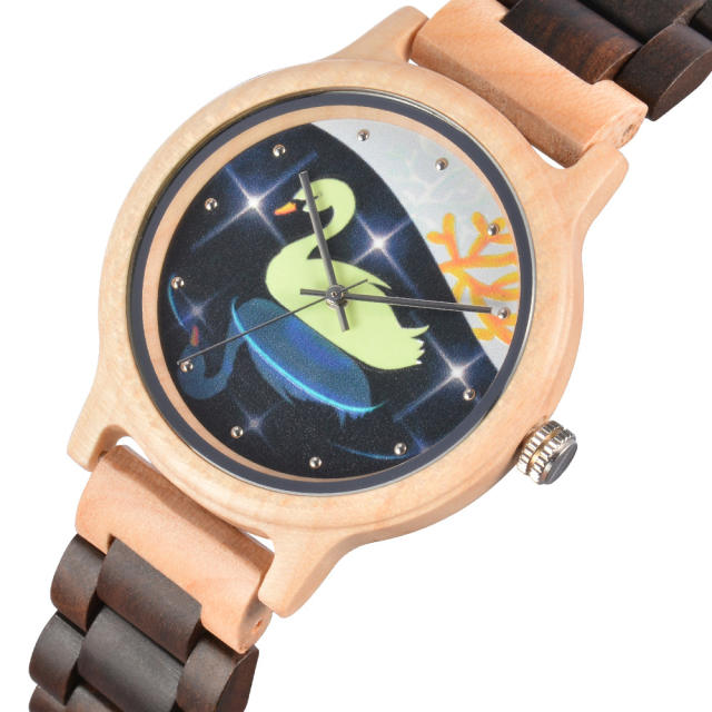 Delicate colorful design natural wooden watches for women