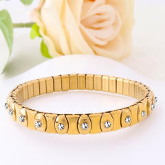 Hot sale rhinestone evil eye stainless steel elastic bangle bracelet