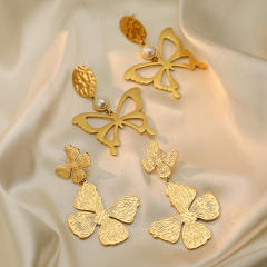 Unique frosted butterfly stainless steel dangle earrings