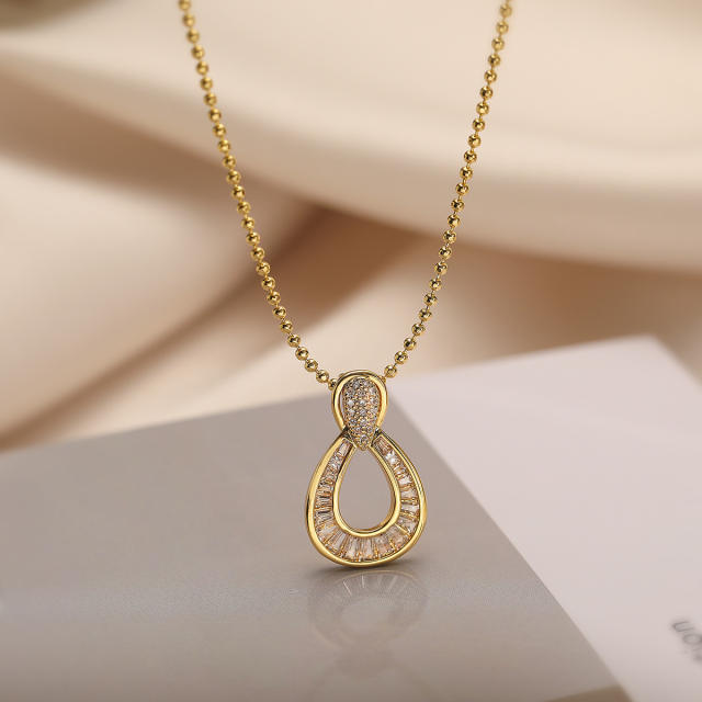 Delicate dainty colorful cubic zircon drop pendant gold plated copper necklace