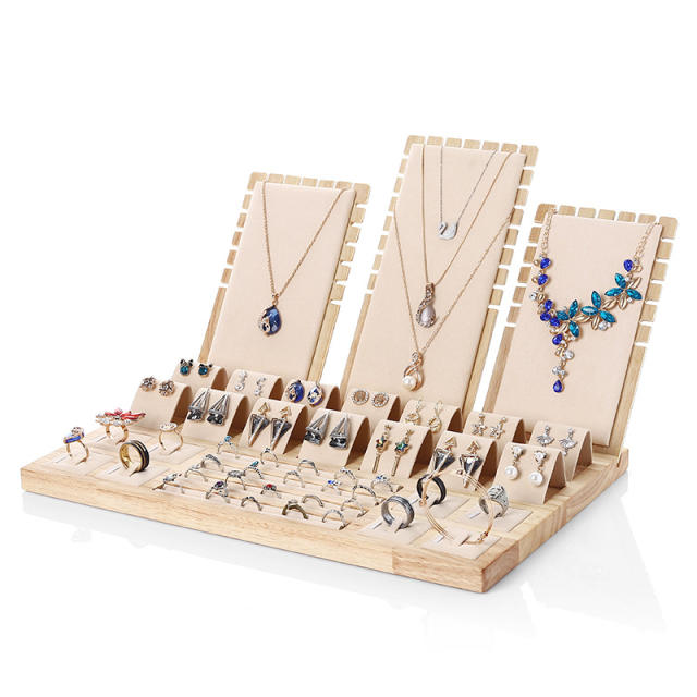 Bamboo wood material jewelry dispaly set with tray