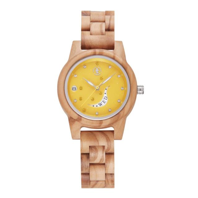 Natural star moon shiny pattern wooden watches for women