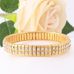 Hot sale rhinestone evil eye stainless steel elastic bangle bracelet