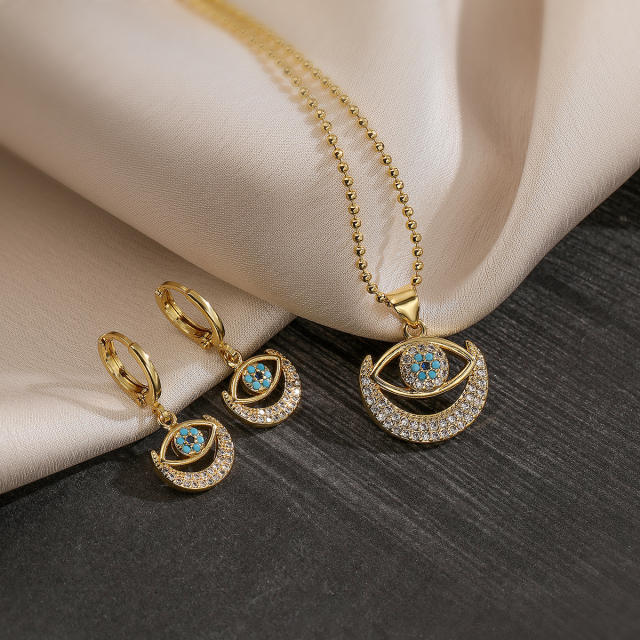 18K gold plated diamond evil eye pendant copper necklace set