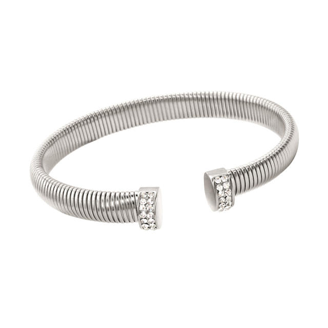 Chunky cubic zircon setting diamond stainless steel cuff choker necklace earrings bangle set