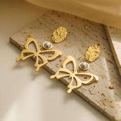 Unique frosted butterfly stainless steel dangle earrings