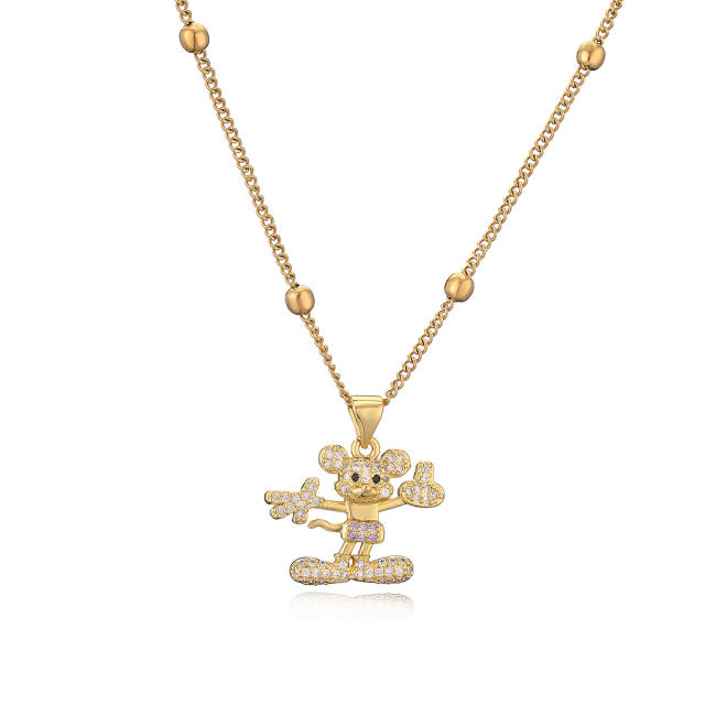 Cute full diamond cartoon pendant gold plated copper necklace