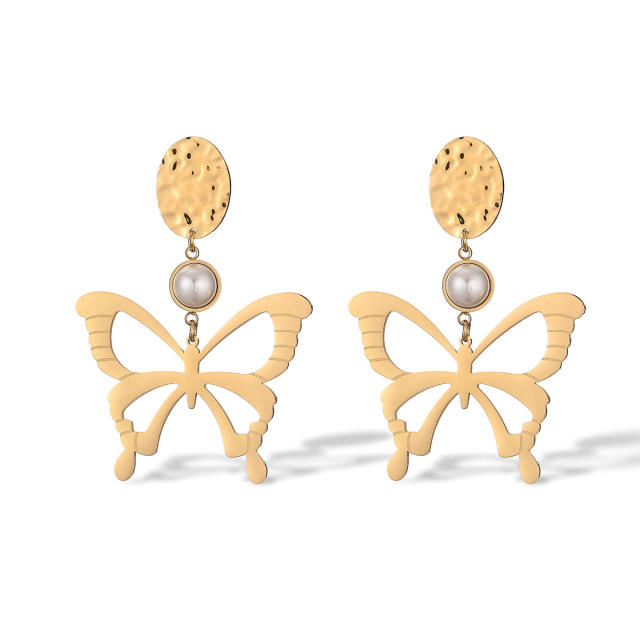 Unique frosted butterfly stainless steel dangle earrings