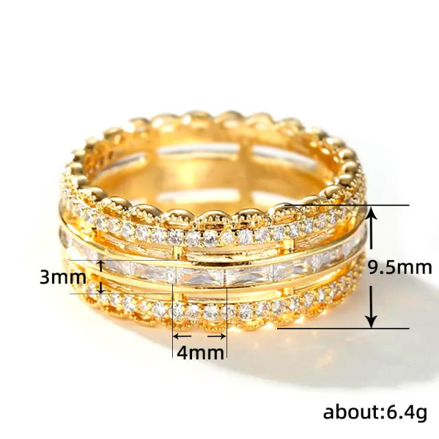 Gold color luxury multi layer diamond finger rings
