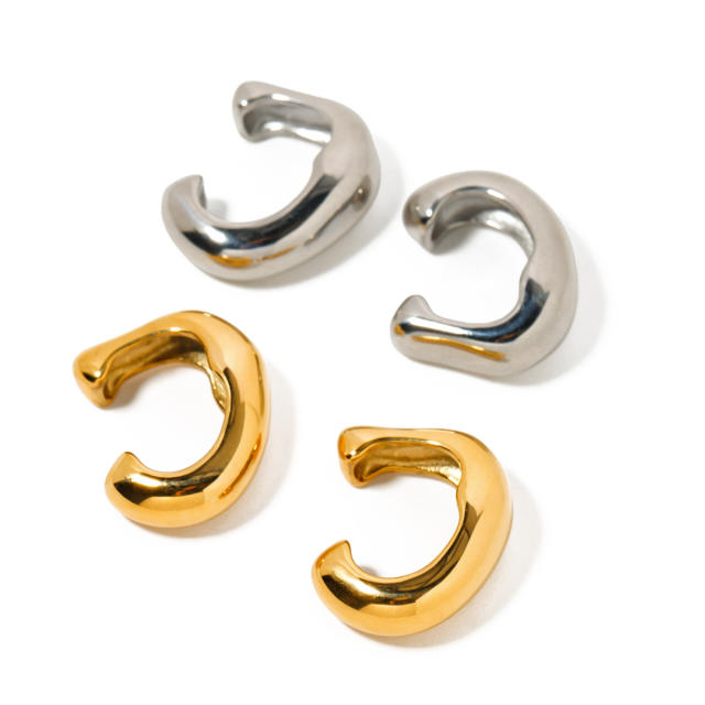 18KG chunky gold silver color stainless steel ear cuff