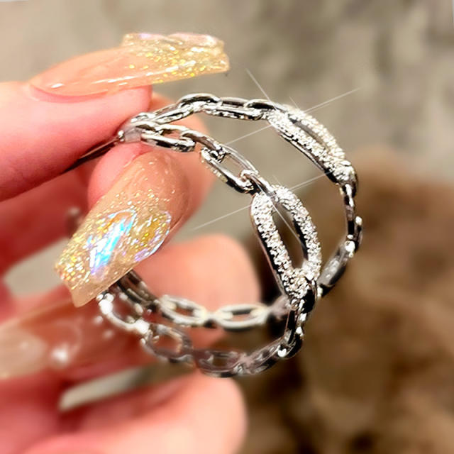 Unique chain design diamond hoop women earrings