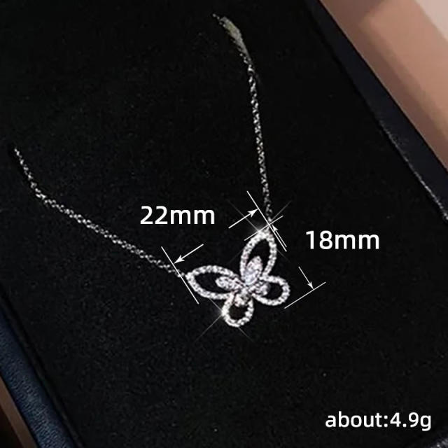 Dainty diamond butterfly women necklace