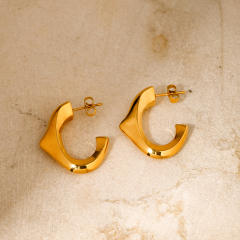 18KG geometric triangle design open hoop stainless steel earrings