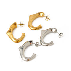 18KG geometric triangle design open hoop stainless steel earrings