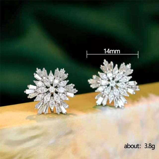 Delicate diamond flower copper studs earrings
