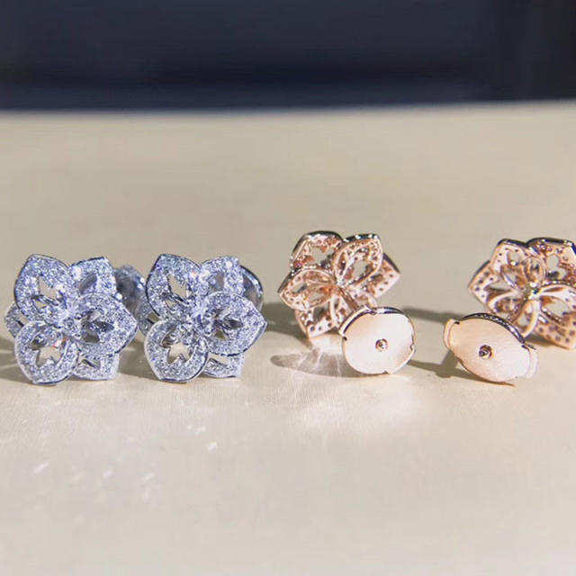 Wish hot sale diamond flower copper studs earrings