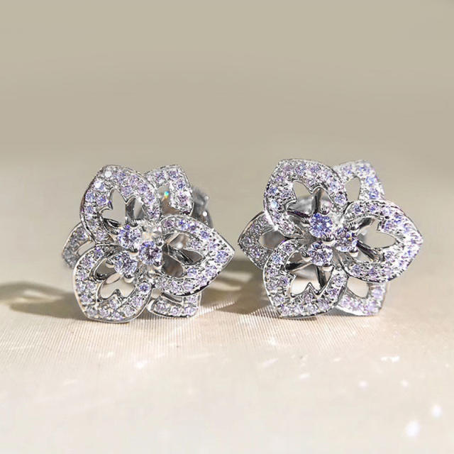 Wish hot sale diamond flower copper studs earrings