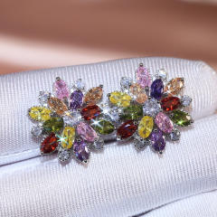 Luxury full cubic zircon flower shape copper studs earrings