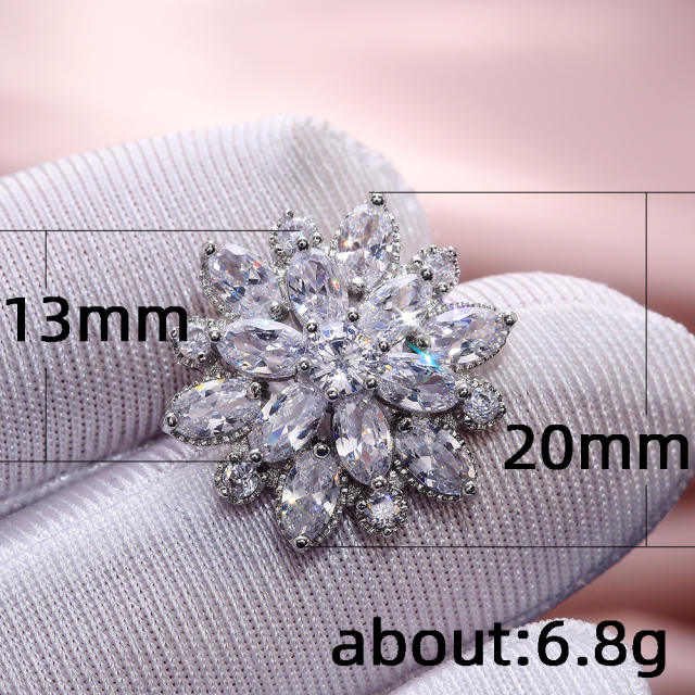 Luxury full cubic zircon flower shape copper studs earrings