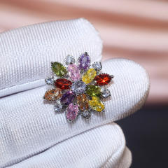 Luxury full cubic zircon flower shape copper studs earrings