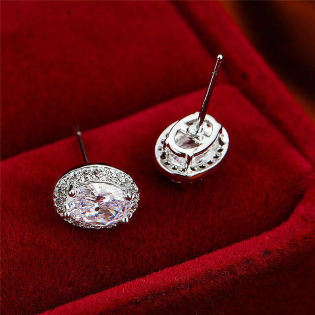 Easy match oval shape cubic zircon diamond studs earrings