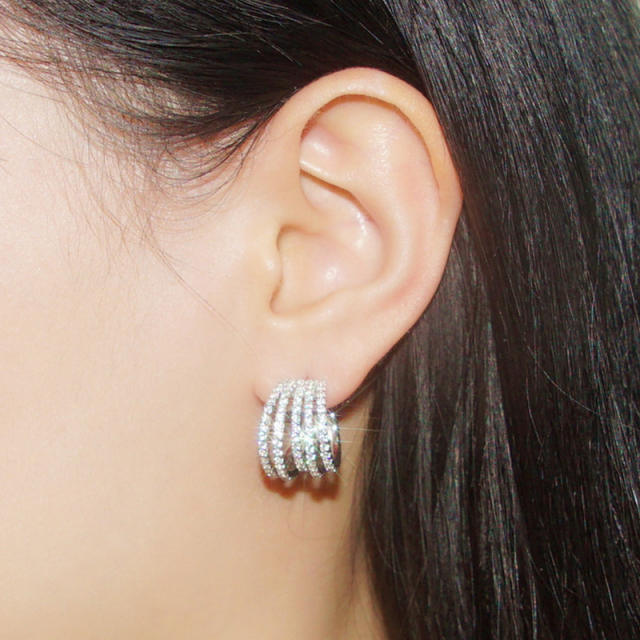 Delicate diamond multi line copper studs earrings
