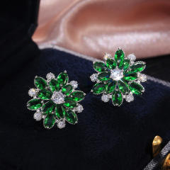 Luxury full cubic zircon flower shape copper studs earrings