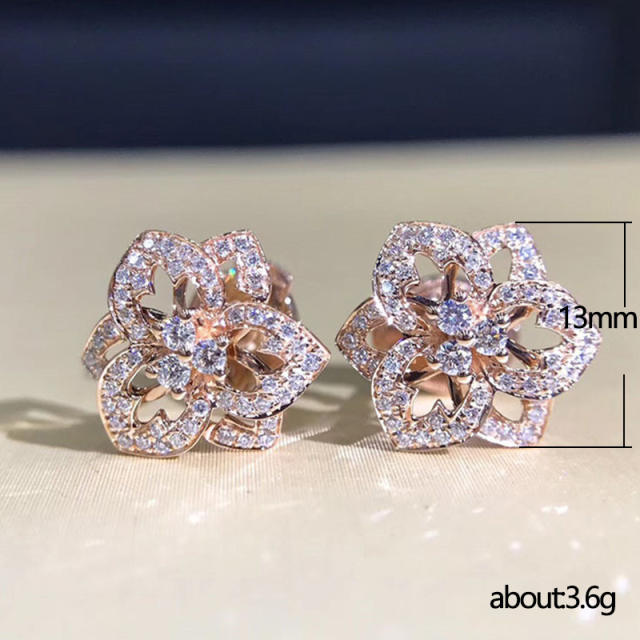 Wish hot sale diamond flower copper studs earrings
