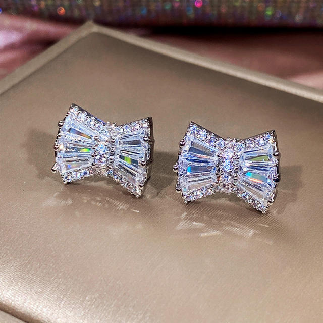 Delicate diamond bow cute dainty copper necklace earrings rings set