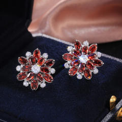 Luxury full cubic zircon flower shape copper studs earrings