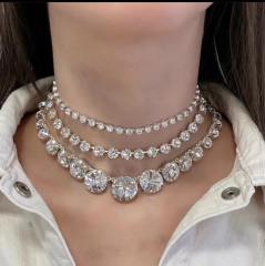 Super shiny multi layer glass crystal statement women choker necklace