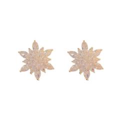 luxury diamond cubic zircon snowflake copper studs earrings