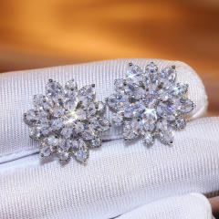 Luxury full cubic zircon flower shape copper studs earrings