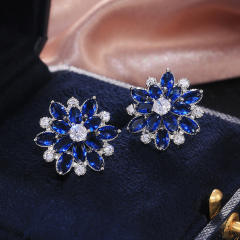 Luxury full cubic zircon flower shape copper studs earrings