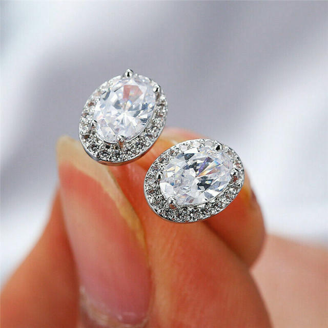 Easy match oval shape cubic zircon diamond studs earrings