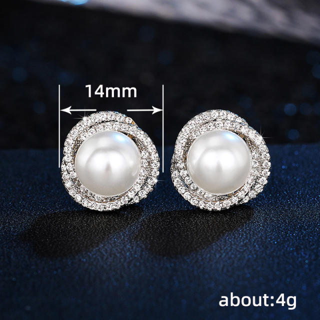 Elegant imitation pearl diamond studs earrings