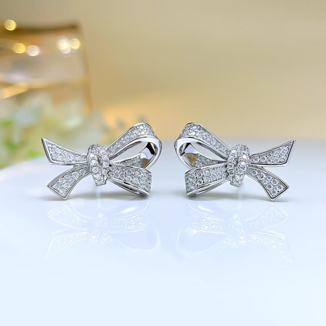 Delicate diamond bow cute copper studs earrings