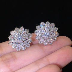 Luxury full cubic zircon flower shape copper studs earrings
