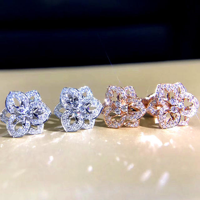Wish hot sale diamond flower copper studs earrings