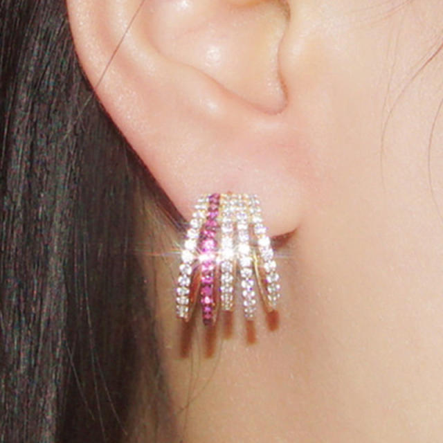 Delicate diamond multi line copper studs earrings